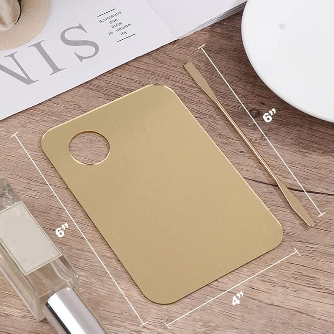 Korean Makeup Mixing Palette with Stainless Steel Picasso Spatula - Acrylic Tray for Foundation and Nail Polish - Luxury Beauty Tool for SFX Makeup & Nail Artists - Gold-VivaGrace Women