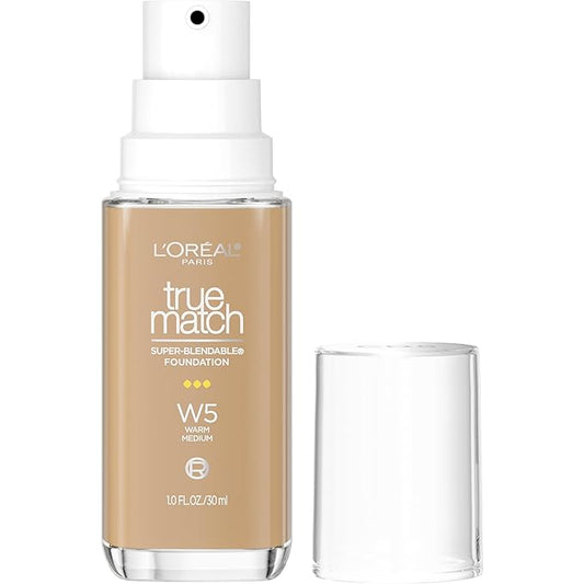 L'Oreal Paris True Match Super-Blendable Foundation, Medium Coverage Liquid Foundation Makeup, W5, Medium, 1 Fl Oz-VivaGrace Women