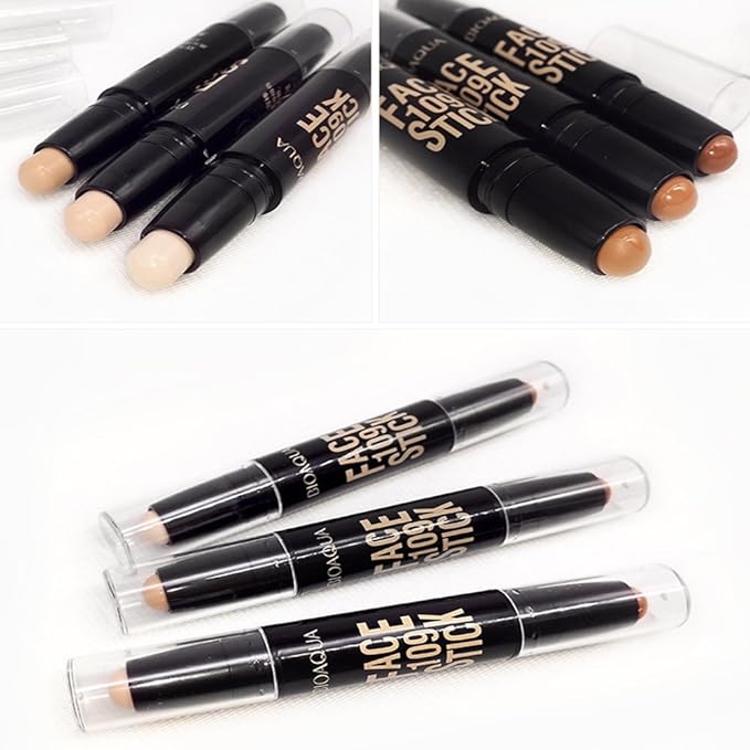BIOAQUA Play 109 Face Stick Contour Duo 2 in 1 Highlighter Pencil (#02 IVORY WHITE / LIGHT COFFEE)-VivaGrace Women