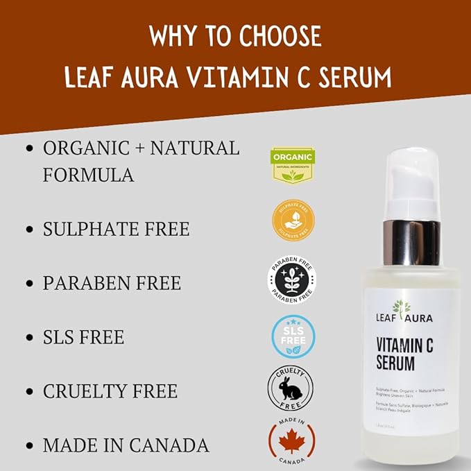 Vitamin C Serum, Sulphate-Free, Organic+ Natural Formula, Brightens Uneven Skin, Made In Canada, 29.5ml-VivaGrace Women