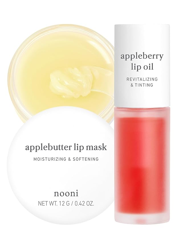 NOONI Best Lip Duo | Applebutter Lip Mask and Appleberry Lip Oil Value Set | with Shea Butter, Apple Seed Oil and Vitamins, Overnight Lip Mask, Hydrating Lip Balm, Korean Lip Butter, Moisturizing-VivaGrace Women