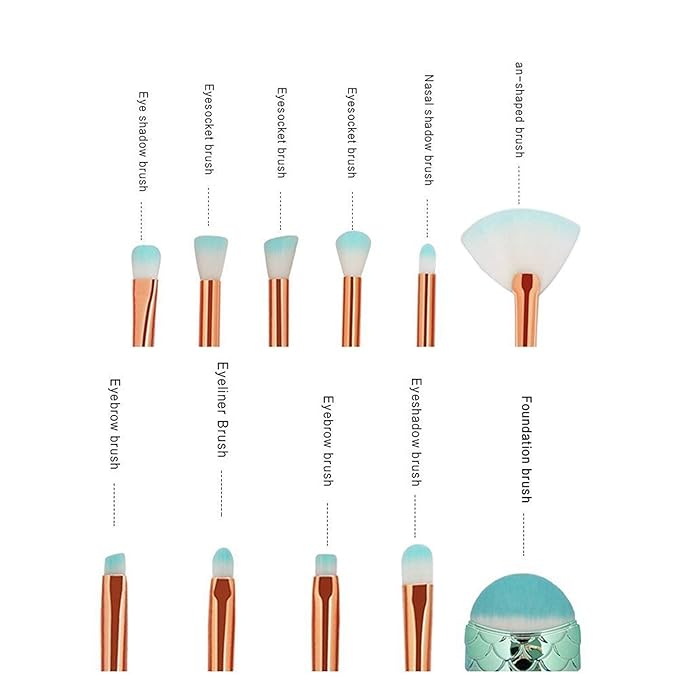Funfunman Makeup Brushes 11PCS Make Up Foundation Eyebrow Eyeliner Blush Cosmetic Concealer Brushes(Mermaid Colorful)-VivaGrace Women