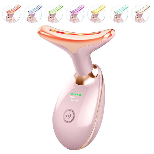 Light Based Face-Neck-Massager - 7 Color Portable Facial Massager for Skin Care, Glossy Pink-VivaGrace Women