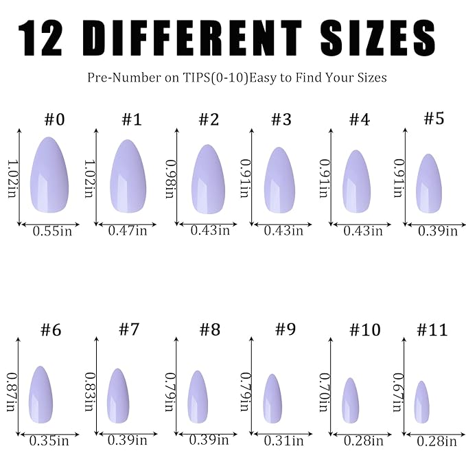 LoveOurHome 240pc Medium Almond Press on Nails Colored PurpLE Fake Nail Tips Full Cover Artificial Fingernail French Stiletto Manicure with Adhesive Tabs for Women Girls