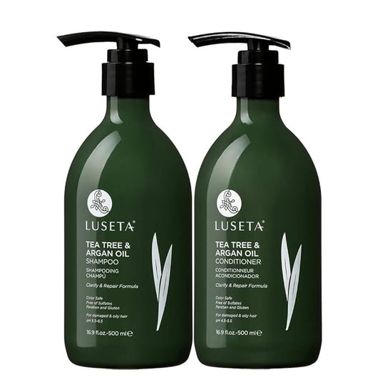 Luseta Shampoo and Conditioner Set with Tea Tree and Argan Oil for Oily Hair Clarifying, Fighting Dandruff Sulfate Paraben Free for Men and Women 2x16.9oz-VivaGrace Women