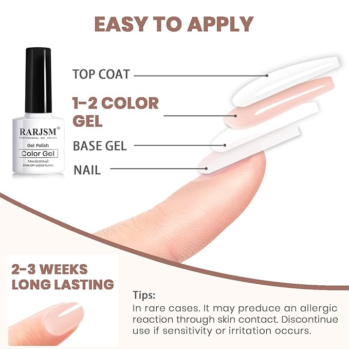 RARJSM Nude Gel Polish Set Jelly Pink Collection of 6 Transparent Natural Colors Sheer Pink Milky Mavue Purple Light Brown French Manicure LED UV Gel Nail Polish Soak Off Curing Requires Home Salon-VivaGrace Women