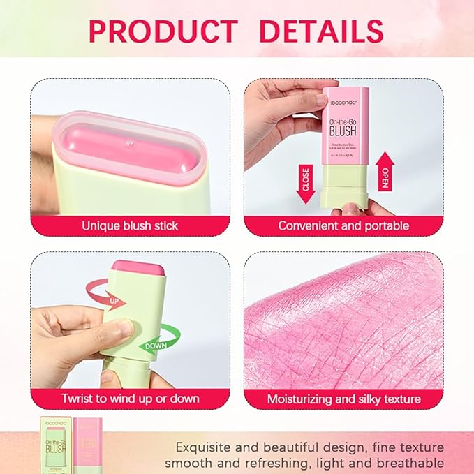 Multi-Use Makeup Blush Stick, Tinted Solid Moisturizer On-the-Go Blush, Multi-use Cream Blush Stick for Cheek & Eyes & Lips, Waterproof Natural Nude Makeup for All Skin (3# Coral Orange)-VivaGrace Women