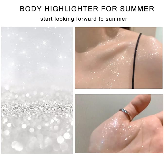 Highlight Glitter Powder Ball,White Shimmer Highlighter Makeup Powder Puff,Comfortable and Cute Plush Long-Lasting Body Shine for Various Occasions-VivaGrace Women