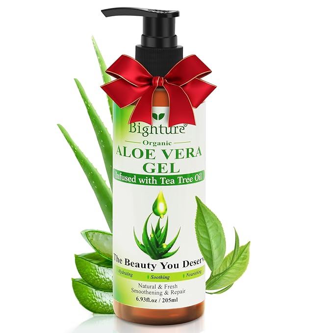 Organic Aloe Vera Gel with Tea Tree Oil for Face & Body, Freshly-cut Aloe Vera Gel Ideal for Skin, Scalp, & Hair Hydration, Calming Moisturizer for Soothing After Sun Care Relief, 6.93 oz-VivaGrace Women