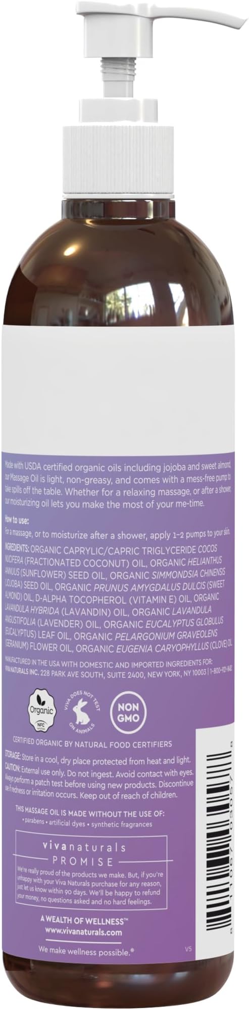 Viva Naturals Organic Massage Oil (8 fl. oz.) - Lavender Scented Non-Greasy Body Massage Oil with Mess-Free Pump, Moisturizing Massage Oils for Massage Therapy, Non-GMO and Certified Organic, 237 mL-VivaGrace Women