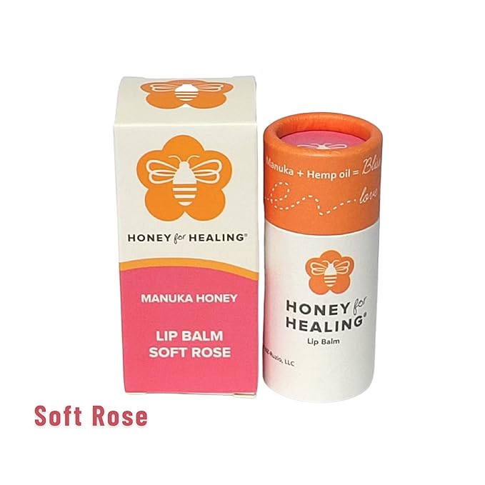 Lip Balm Moisturizer with Manuka Honey 15+ UMF, Coconut Oil, and Castor Oil For Chapped, Cracked, Dry Lips | Protects, Smoothes, and Nourishes your Lips | 0.25 oz / 7 gr. (Soft Rose)-VivaGrace Women