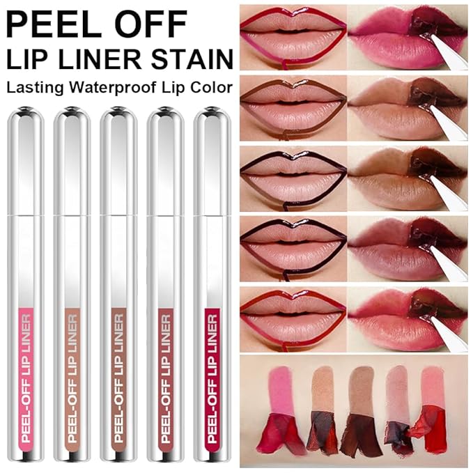 3 Colors Peel Off Lip Liner Stain Kit, Long Wear Matte Lip Tint Stain Set with Tweezer for Women, Waterproof Transfer Proof Highly Pigmented Peel Off Liquid Lipstick for All Skin Types (#1,2,3)-VivaGrace Women