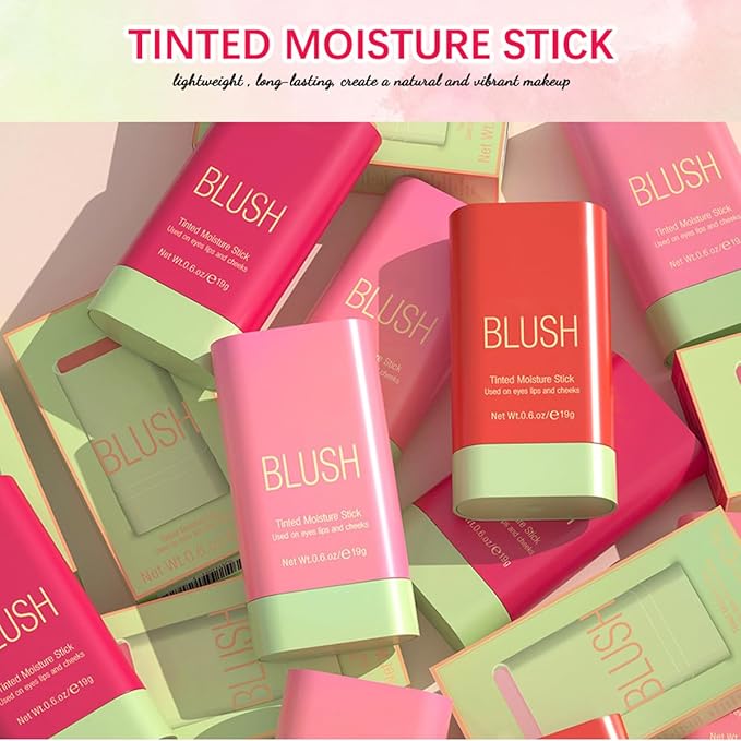 Multi-Purpose Makeup Blush Stick, 3-in-1 Beauty Tinted Solid Blush Stick For Cheeks, Lips And Eyes Waterproof Natural Cream Blush Stick With Long-Lasting Moisturizing Formula (#2Hot Red)-VivaGrace Women