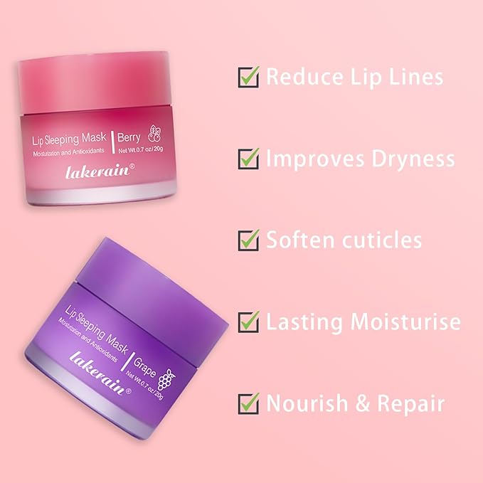 2 Pcs Lip Sleeping Mask, Lip Mask Overnight Hydrate Repair Sleeping Lip Mask, Moisturizing Lip Balm Lip Care Anti Dry Cracked Lip Cream, Lip Scrubs Exfoliator Reduce Lip Lines-VivaGrace Women