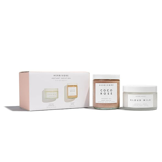 HERBIVORE Instant Vacation Silky Soft Body Gift Set | Coco Rose Coconut Oil Body Polish & Cloud Milk Coconut + Maca Firming Body Cream, Plant Based, Vegan, Cruelty Free-VivaGrace Women