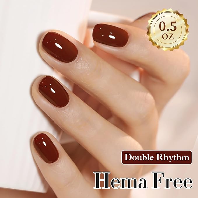 Double Rhythm 0.50 OZ Gel Polish Hema Free Same Color Same Bottle Golden Round Translucent Neutral Natural Milky 15 ML Jelly UV Polish Art DIY at Home (Burgundy Brown-C1446)