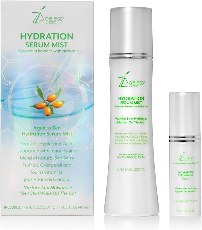 Hydrating Serum Mist (6.26 + 1.35) FL OZ - (Comes with Refill) - Improves Tone & Texture β Calms, hydrates, refreshes Sensitive Skin - Hyaluronic Acid Serum, E Vitamins - Anti-Wrinkle