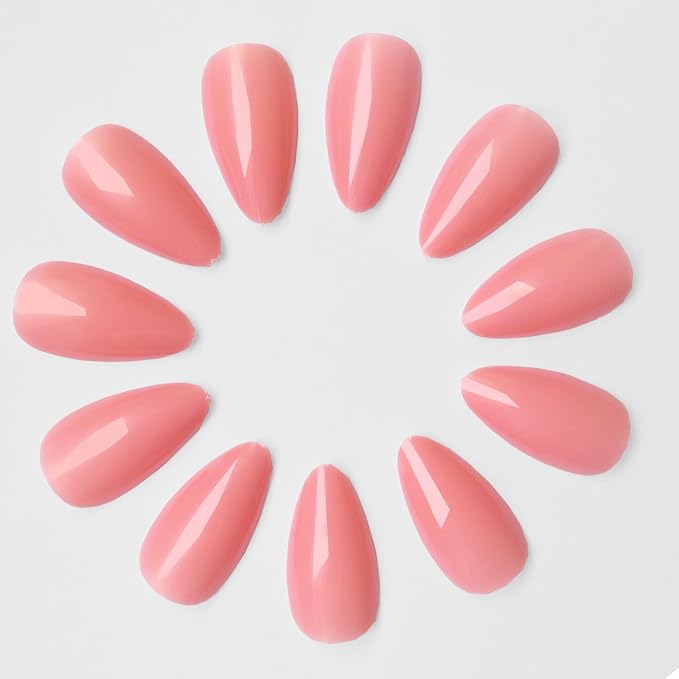 LoveOurHome 240pc Gel Almond Press on Nails Medium Stiletto Fake Fingernails Full Cover False Artificial Nail Tips Pink Manicure Decor with Tabs for Women Girls