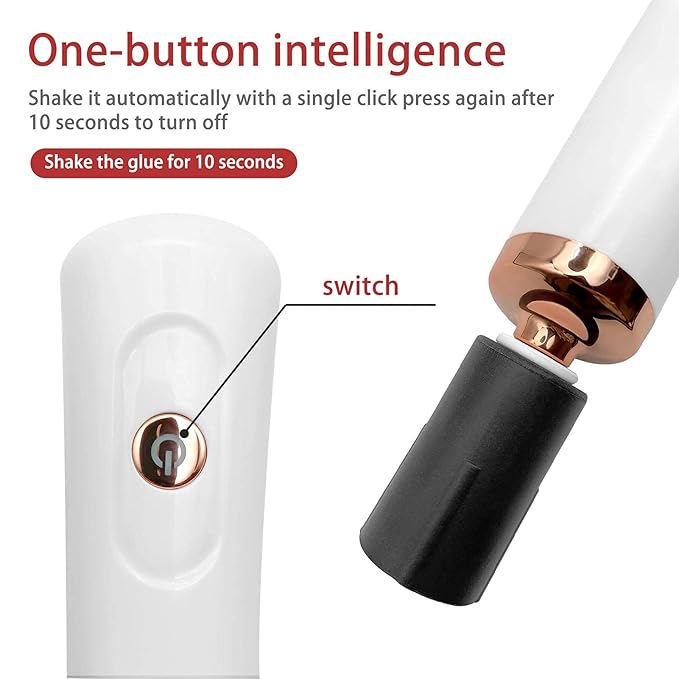 Nail Lacquer Shaker, Nail Polish Mixer, Portable Electric Eyelash Glue Shaker with 2 Connectors and 8 Sizes of Caliber Liquid Evenly Mixer for Eyelash Extension Lash Glue Ink (White)