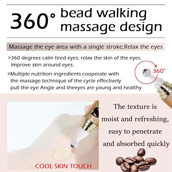 Caffeine Eye Serum Anti Aging, Retinol Eye Serum with 360° Massage Ball for Dark Circles and Puffiness, Deeply Moisturizing, Firms and Lifts Eye Skin, Enhance Skin Elasticity, Smooth Fine Lines-VivaGrace Women