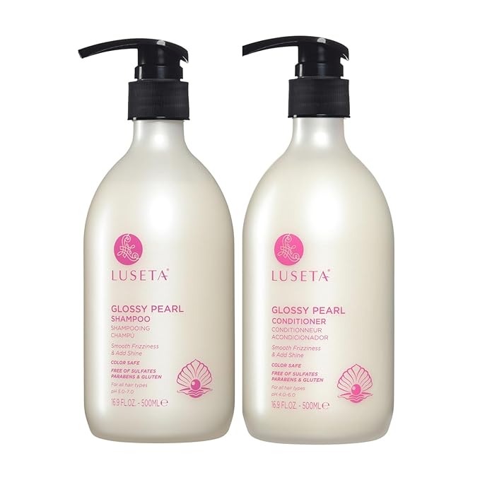 Luseta Glossy Pearl Shampoo and Conditioner Set Smooth & Moisturize, Fight Frizziness and Add Shine,Hydrating for Damaged Hair, Detangle,Nourish Strands,Paraben Free, Sulfate Free,16.9oz-VivaGrace Women
