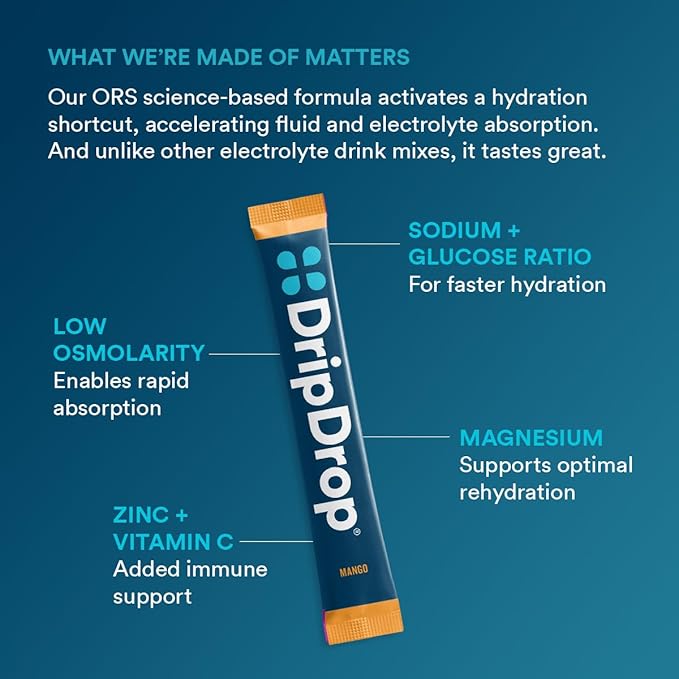 DripDrop Hydration Packets - Tropical Variety Pack - Single Serve Electrolytes Powder Drink Mix - Mango, Açaí, Passion Fruit, Piña Colada - Non-GMO, Gluten Free, Vegan - 32 Sticks-VivaGrace Women