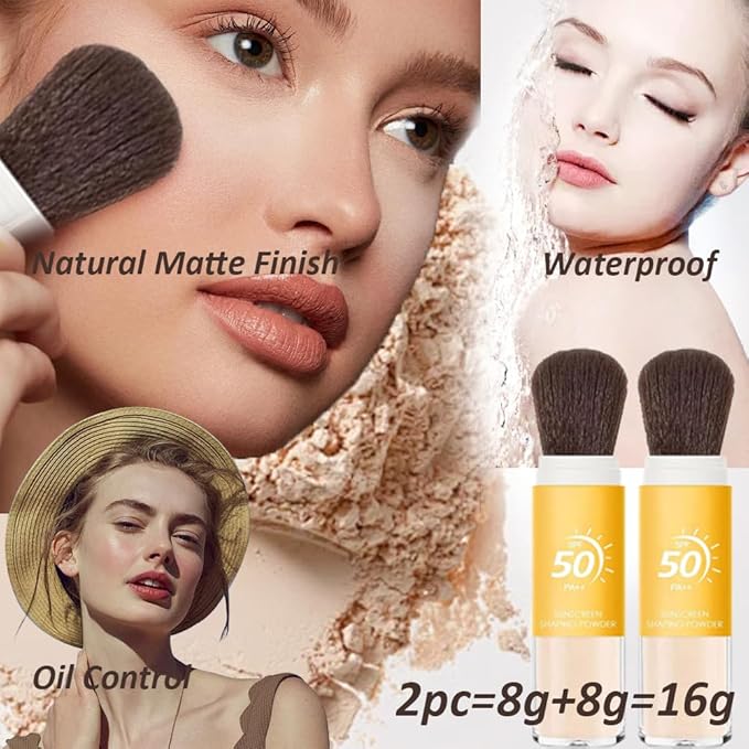 Sunscreen Setting Powder SPF 50 Loose Powder with Brush Natural Mineral Makeup Setting Powder Translucent 0.28 oz for All Skin-2PC-VivaGrace Women