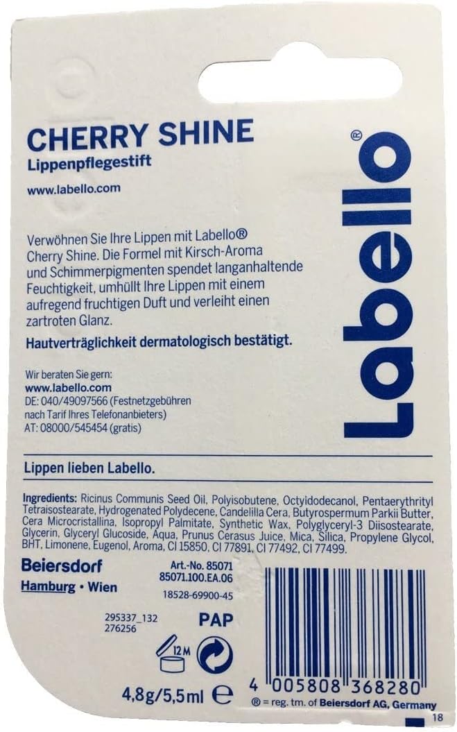 3 LABELLO CHERRY FRUITY SHINE LIP BALM STICK CARE BEAUTY SOFT SMOOTH SPF 10 NEW-VivaGrace Women