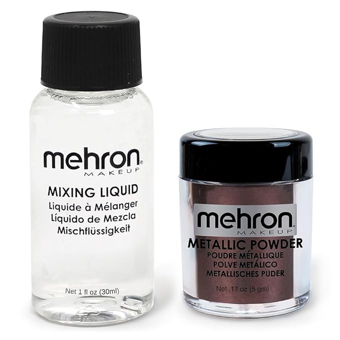 Mehron Makeup Metallic Powder (.17 oz) with Mixing Liquid (1 oz) (BRONZE)-VivaGrace Women