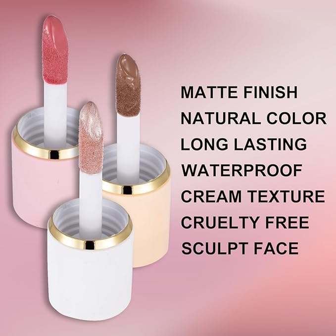 3Pcs Liquid Contour Makeup Trio with Bronzer Shade, Blush, Highlighter for Sculpted Makeup, Matte Finish Liquid Contour Set Easy to Create a Lightweight Look, Longwear Waterproof Formula (2, 8, 13)-VivaGrace Women