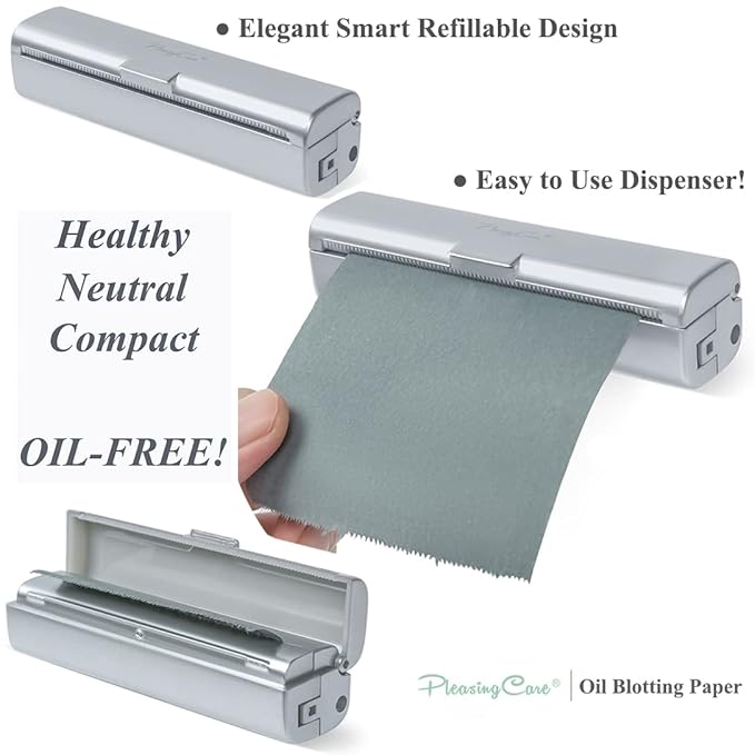 Natural Oil Blotting Paper Roll, Refillable Compact Dispenser No Shine Sheets, Absorb Excess Shine on Face or Scalp Instantly, Men and Women Facial Skin Care or Make Up Must Have (Bamboo Charcoal)-VivaGrace Women