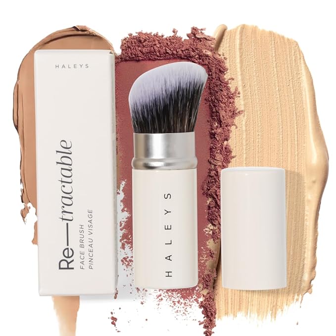 HALEYS Retractable Face Brush, VEGAN Dense, Angled Bristles & Adjustable Sleeve, Portable Makeup Brush for Quick, Easy Streak-Free Blending of Liquids, Creams, Powders, Travel-friendly Mess-Free Cap-VivaGrace Women