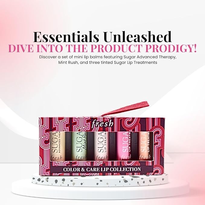 Fresh Color & Care Lip Collection Holiday Gift Set:: Tinted Lip Balms in Sugar Rosé, Honey, Bloom, Sugar Advanced Therapy, Mint Rush Lip Treatment-VivaGrace Women