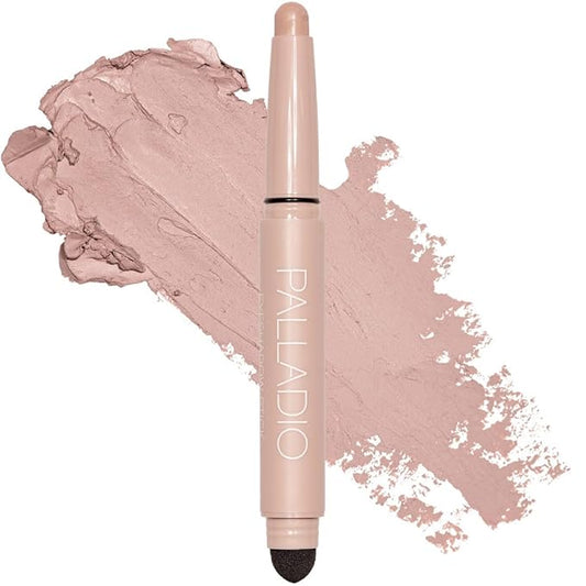 Palladio Waterproof Eyeshadow Stick with Blending Sponge, Long Lasting & Effortless Application, Smudge Free & Crease Proof Formula, Matte & Shimmer Shades, Buildable Eye Shadow (Matte Rose)-VivaGrace Women