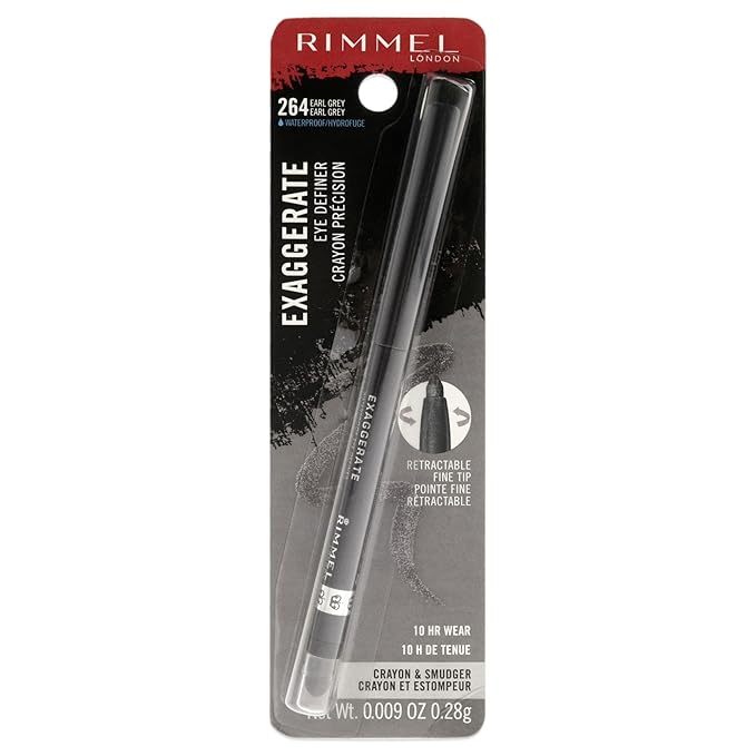 Rimmel London Exaggerate Waterproof Eye Definer Eyeliner Bundle, 264 Earl Grey & 212 Rich Brown, Highly Pigmented, Built-In Smudger, 0.01oz Each