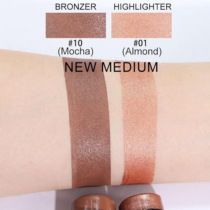 evpct 2Pcs Face Cream Contour Bronzer Sticks Makeup Highlighter Highlight Almond Mocha Creme Cheek Contour Sticks contorno en crema Bronzing Foundation Face Contour Stick Kit,1+10 New Medium-VivaGrace Women