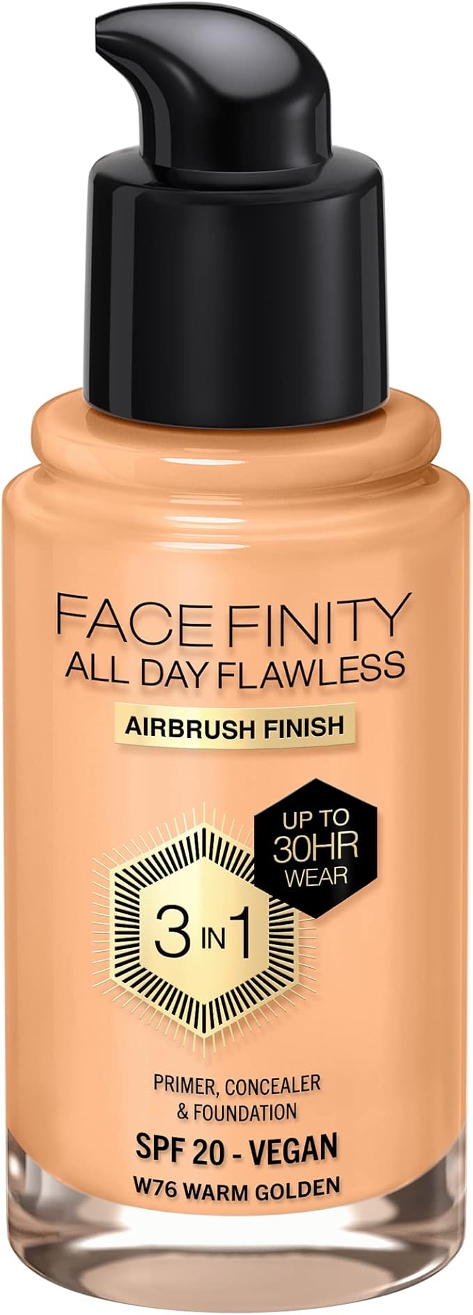 Max Factor Facefinity 3-in-1 All Day Flawless Liquid Foundation, SPF 20-76 Warm Golden, 30 ml-VivaGrace Women