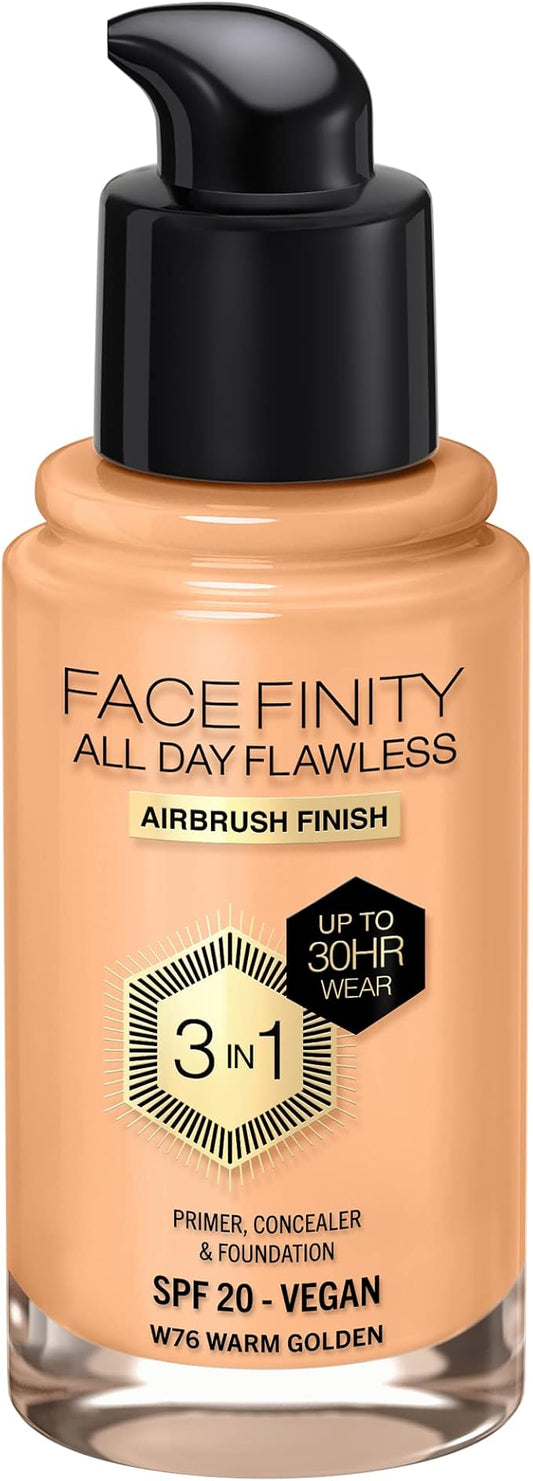 Max Factor Facefinity 3-in-1 All Day Flawless Liquid Foundation, SPF 20-76 Warm Golden, 30 ml-VivaGrace Women