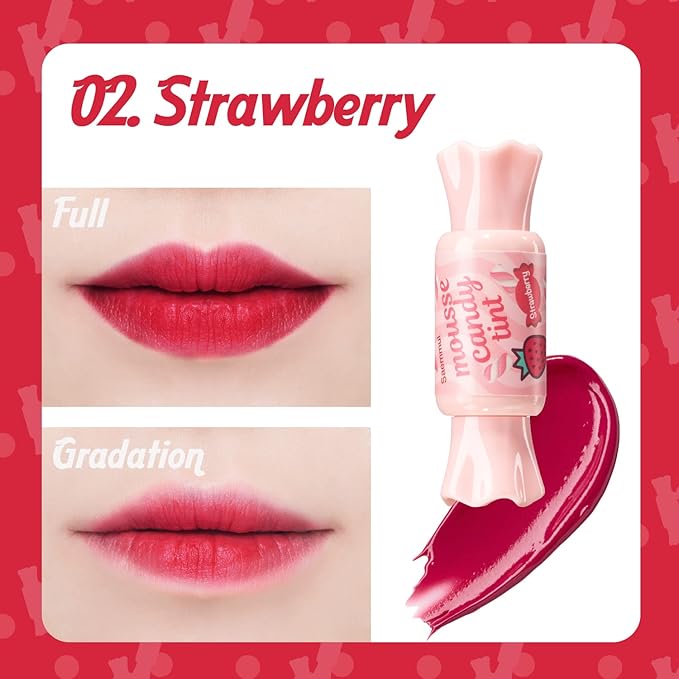 THESAEM Saemmul Mousse Candy Tint #2 Strawberry Mousse - High Pigment Matte Finish Long Lasting Lip Stain with Honey Extracts to Hydrate Lips - Weightless & Smudge-Proof, 0.3 fl.oz.-VivaGrace Women