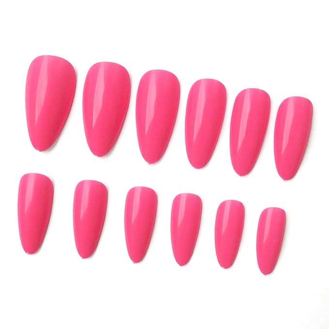 LoveOurHome 240pc Almond Press on Nails Medium Fake Nail Tips Hot Pink Acrylic Nails Press ons Nail Almond Glue Nail Short Stiltto Artificial Fingernail & Glue Adhesive Tabs for Women Girls Kids