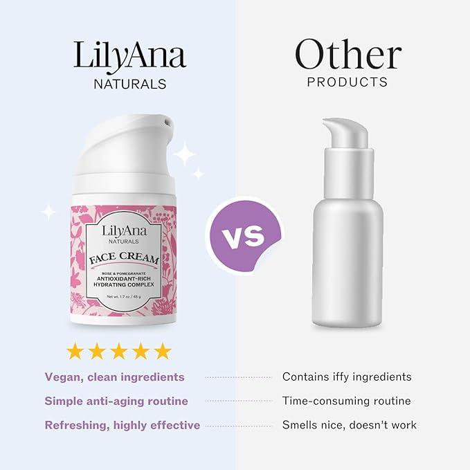 LilyAna Naturals Face and Neck Moisturizer for Women and Men - Moisturizer Face and Neck Cream for Dry Skin and Dark Spot Brightening - Rose and Pomegranate Extracts - 1.7oz (Pack of 2)-VivaGrace Women