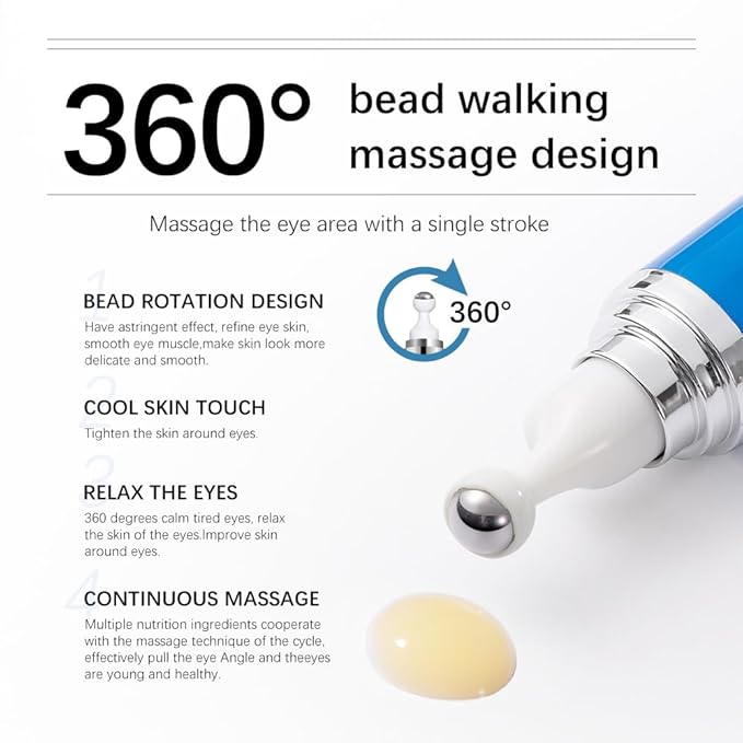 5% Caffeine Eye Serum Moisturizing, Under Eye Cream with 360° Massage Ball for Dark Circles and Puffiness, Hydrating Eye Cream Anti Aging for Bags Fine Lines (1PCS)-VivaGrace Women