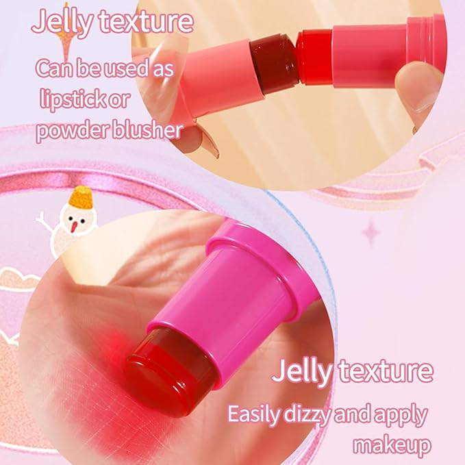 Cooling Water Jelly Tint Blush,4 Colors Multi-Use Tint Blush Makeup Stick Watercolor Finish for Lips and Cheek Stain, Moisturising Waterproof Non-Stick-VivaGrace Women