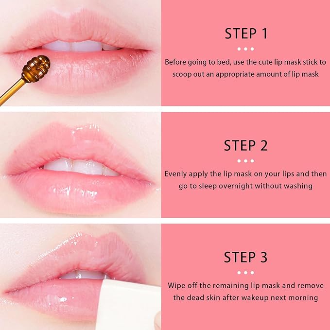 4PCS Bee Lip Balm Honey Lip Balm,Exfoliating Honey Pot Lip Balm Sleeping Lip Mask with Brush, Hydrating & Prevention Dry and Cracked, Lip Scrubs Exfoliator & Moisturizer-VivaGrace Women