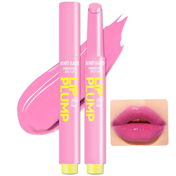 Lip Gloss Stick, Moisturizing Jelly Solid Lip Plump Oil Slick Click,Non Sticky Tinted Press Lipstick Pen, Lightweight Buildable Balm Liner Professional Makeup, High Shine Longlasting Glow-Pink-VivaGrace Women