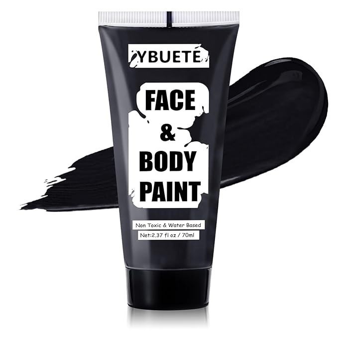 Black Water Based Face Body Paint, 2.37 OZ Large Tube Full Coverage Washable Face Paint Cream for Adult Carnival Cosplay Halloween SFX Skull Joker Zombie Vampire Skeleton Goth Makeup-VivaGrace Women