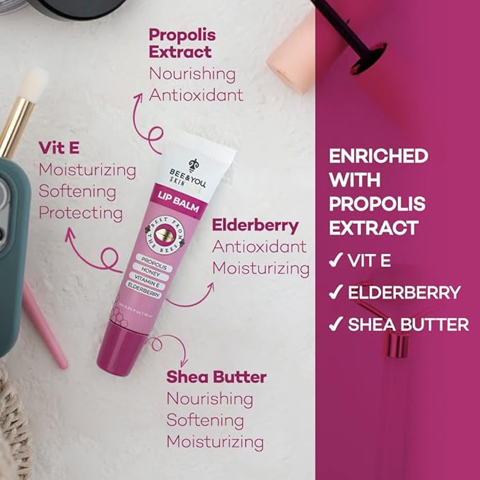 Bee and You Elderberry and Propolis Extract Lip Balm, Beeswax, Shea Butter, Vitamin E, 100% Natural Moisturizing Lip Balm, Chapstick, Chapped Lips Treatment Severe, 10ml-VivaGrace Women