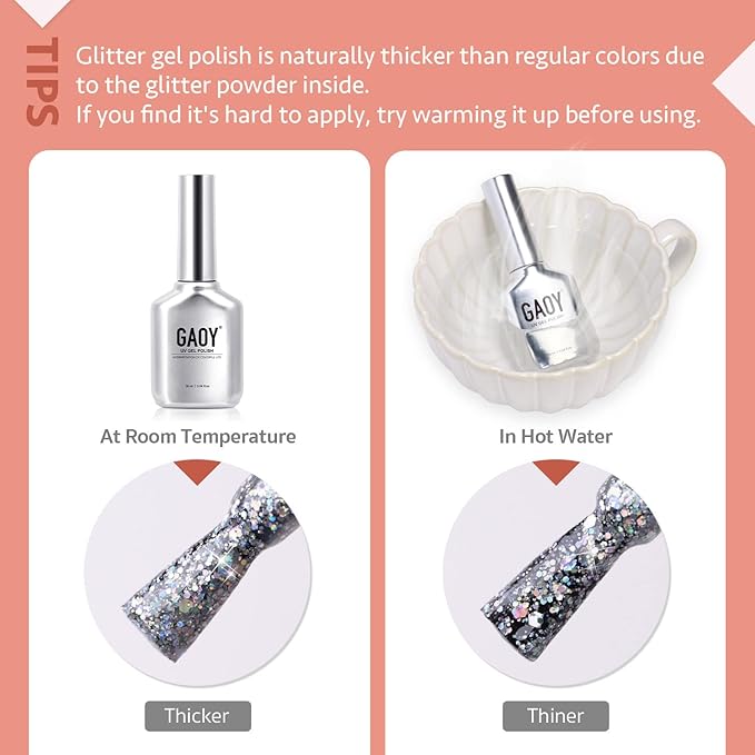 GAOY Glitter Gel Nail Polish, 16ml Pink Champagne Sparkly Gel Polish, Diamond Shiny Glitter Soak Off UV Gel for Nail Art, 1124 Pink Champagne