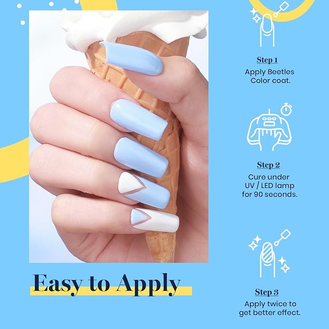 Beetles Blue Gel Nail Polish Kit with Uv LED Light, Base and Top Coat Gel Starter Kit, Soak Off Light Blue Polish Set with Mini Nail Lamp Nail File for DIY Home Salon Manicure Gift for Women