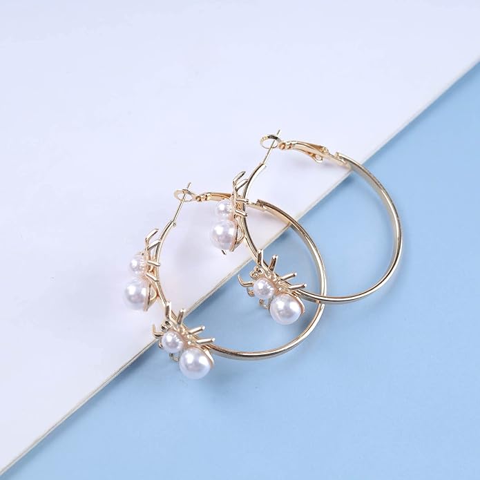 Vintage Hollow Circle Drop Earrings Pearl Spider Dangle Earrings Gold Spider Circle Earrings Exaggerated Circle Huggie Hoop Earrings Jewelry for Women-VivaGrace Women